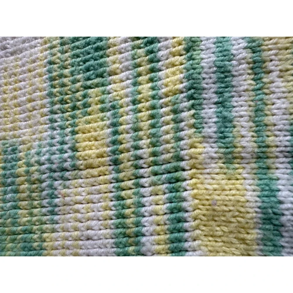 Handmade Knit Baby Blanket Mint Green Yellow White Variegated Fringe 36x56